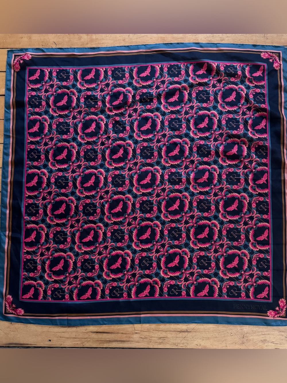 Vintage square cotton floral abstract geometric moth nature black red teal scarf